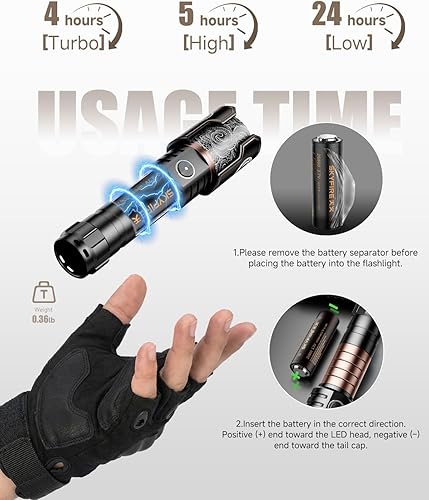 Miniatura 6 de SKYFIRE Rechargeable Flashlights with Ignition Lens: 2 Pack High Lumens Tactical Flashlight LED Zoomable with 6 Modes IPX6 Handheld Powerful Flash