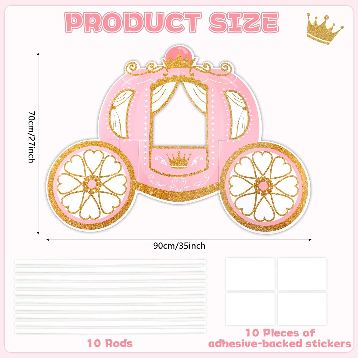 Pink Princess Carriage Cardboard Cutout Stand up Large Size Princess Photo Booth Props Carriage Photography Backdrops Pink Gold Cardboard Decorations for Girl Baby Shower Birthday Party Supplies