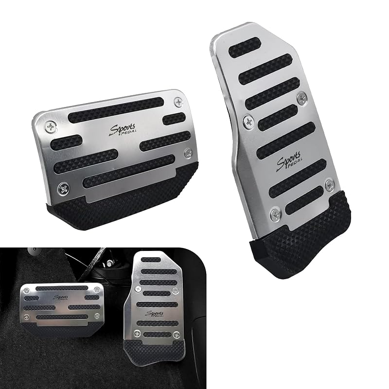 Kit de capas para pedais de freio e acelerador em liga metálica DYEKNEE, com tiras de borracha antiderrapante, para carros com transmissão automática, prata, 2 peças