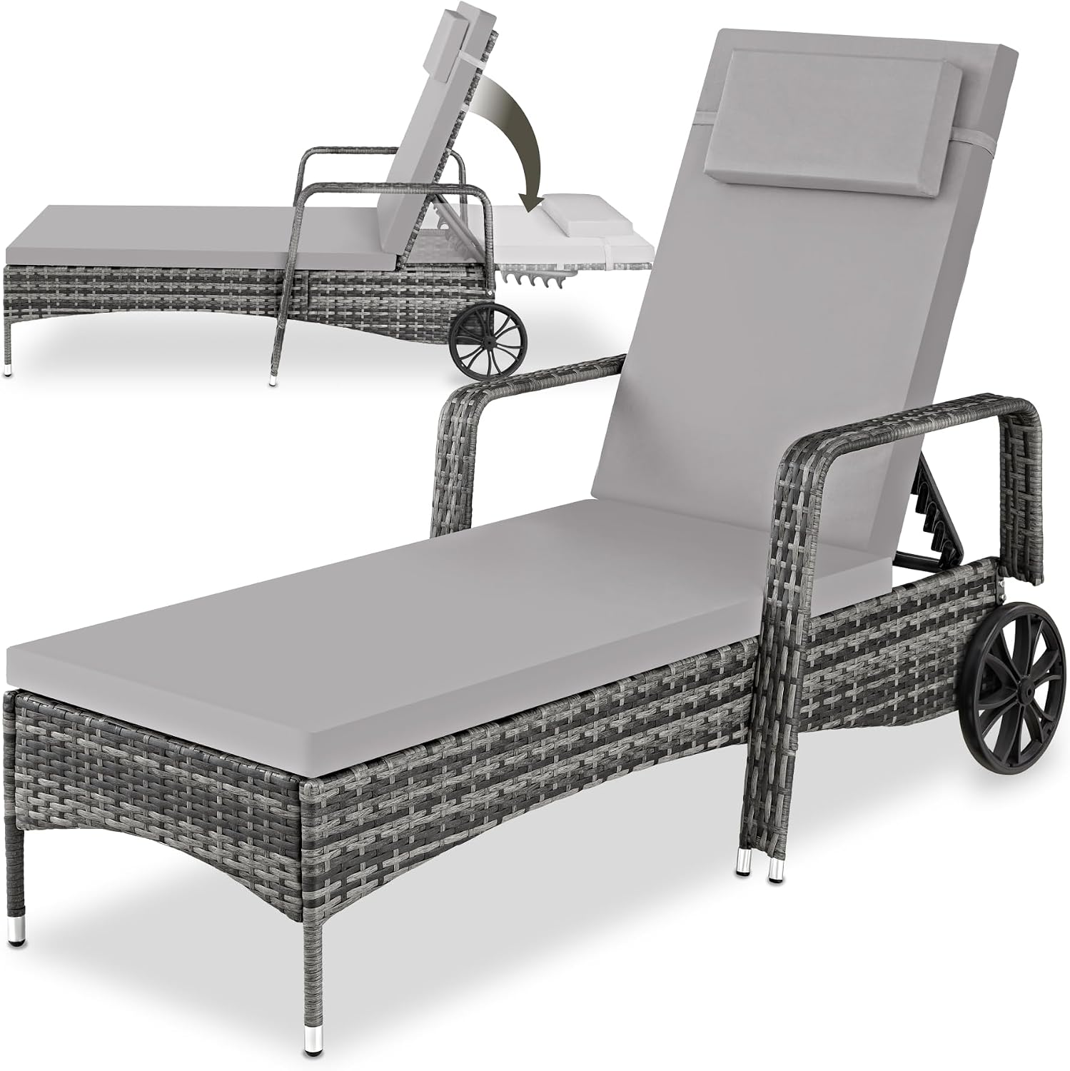 tectake® Lettino Prendisole in Rattan, Robusto, Resistente ai Raggi UV