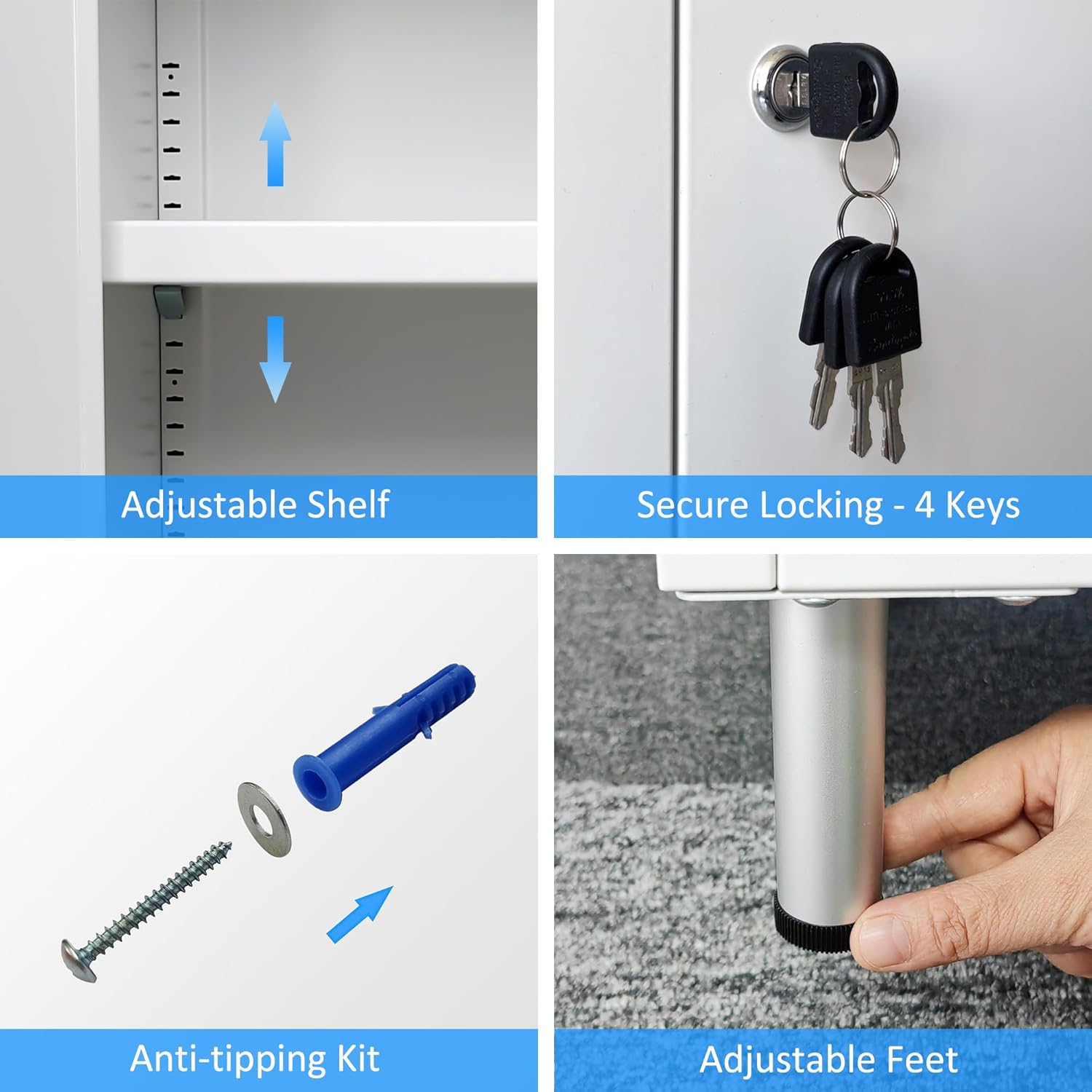 Metal Storage Cabinet with Locking Doors and 2 Adjustable Shelves, Lockable Storage Cabinet for Home Office Garage Pantry Living Room (White)