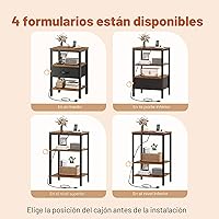 Vista 5 de SUPERJARE - Mesita de noche con estación de carga, con cajón de tela ajustable, para dormitorio, mesa auxiliar de almacenamiento de 3 niveles