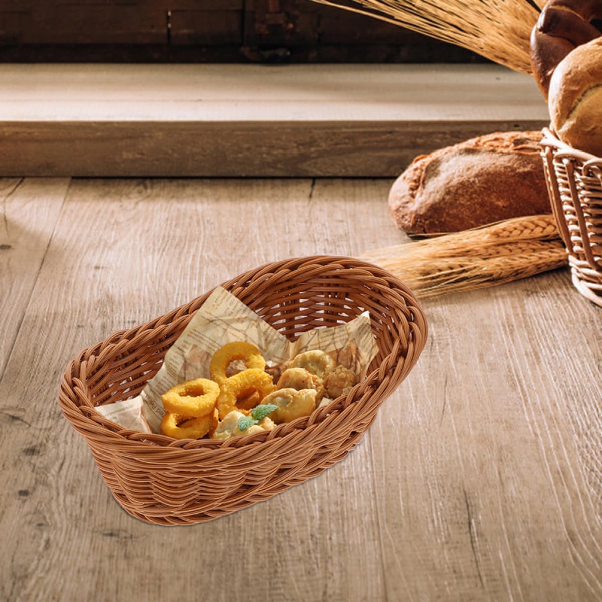 3pcs Hand Woven Ingot Shape Bread Basket for Serving