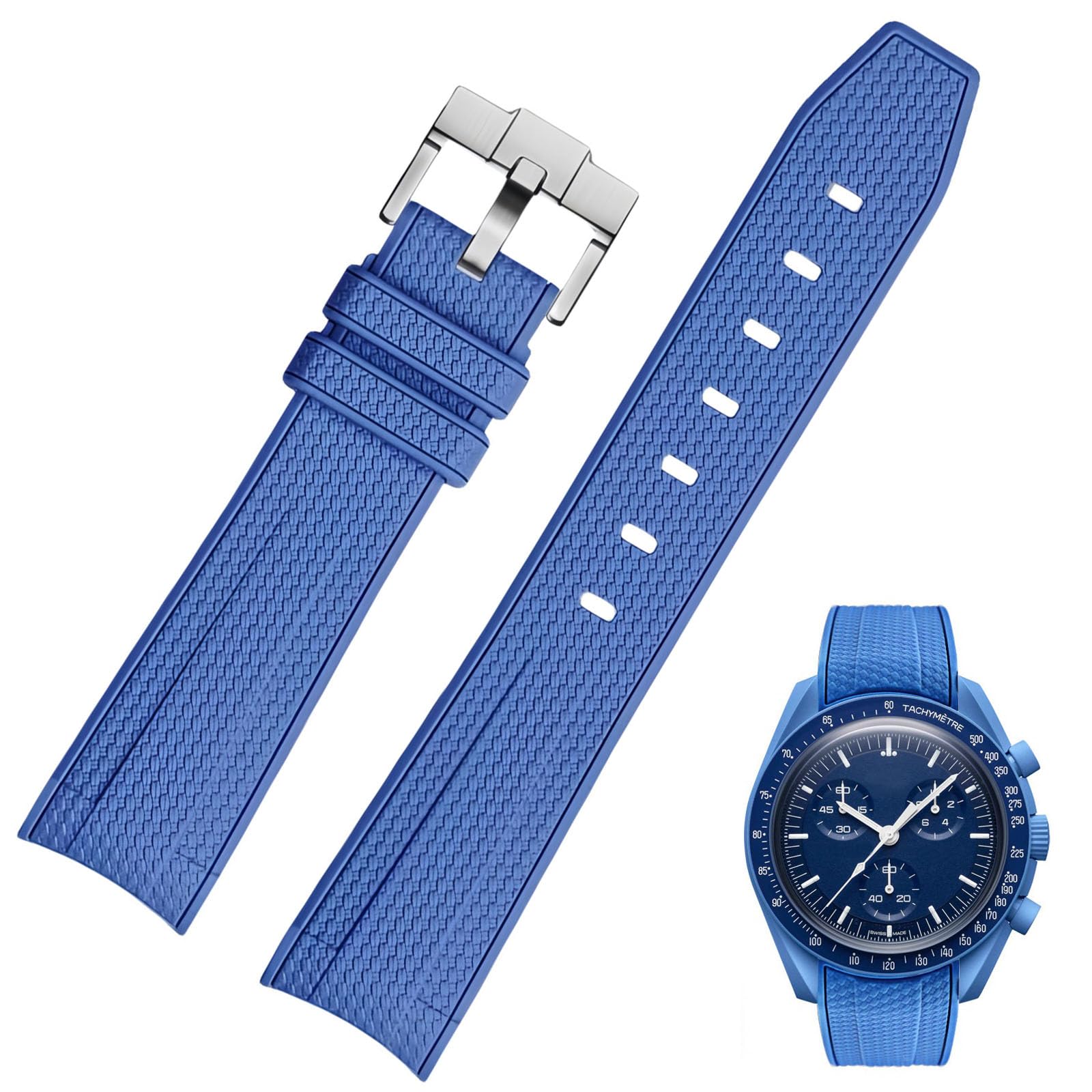 Correa de reloj para reloj Moonswatch, 20 mm, extremo curvado, estilo de tejido, caucho de silicona premium, correa de repuesto de goma de silicona, compatible con Omega XSwatch Moonswatch