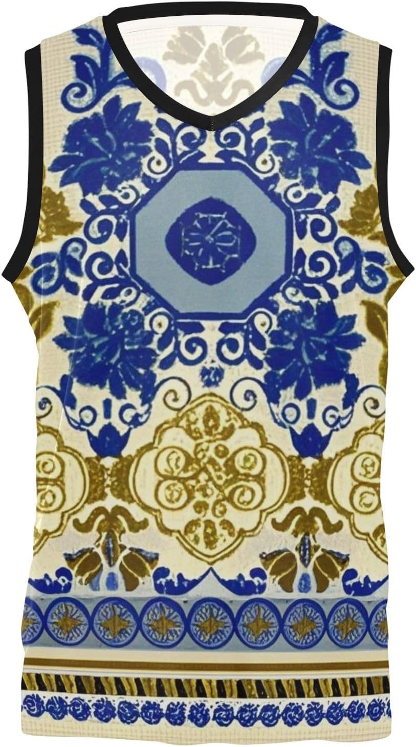 Bohemian Blue and Gold Patterns Jersey Basketball Number Logo Baseball Jersey Women for Adult Youth Team Scrimmage