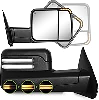 SIZIOM Towing Mirrors for 2002-2008 Ram 1500 & 2003-2009 Ram 2500/3500 - Switchback LED Turn Signals, Heated Power Glass, Puddle Lights, Manual Flip