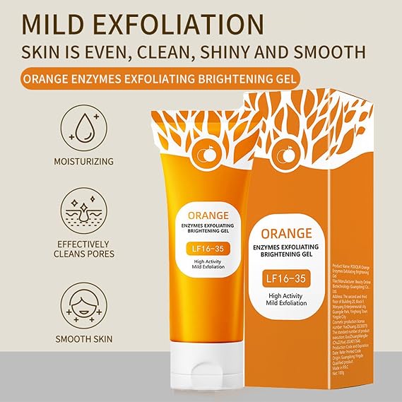 Orange Face Exfoliator Gel, Natural Orange Peel Gel Exfoliating Scrub for Brightening, Softening & Smooth Skin, Enzymes Exfoliating Gel for Face & Body, 2Pcs