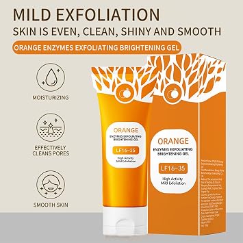 Orange Face Exfoliator Gel, Natural Orange Peel Gel Exfoliating Scrub for Brightening, Softening & Smooth Skin, Enzymes Exfoliating Gel for Face & Body, 2Pcs