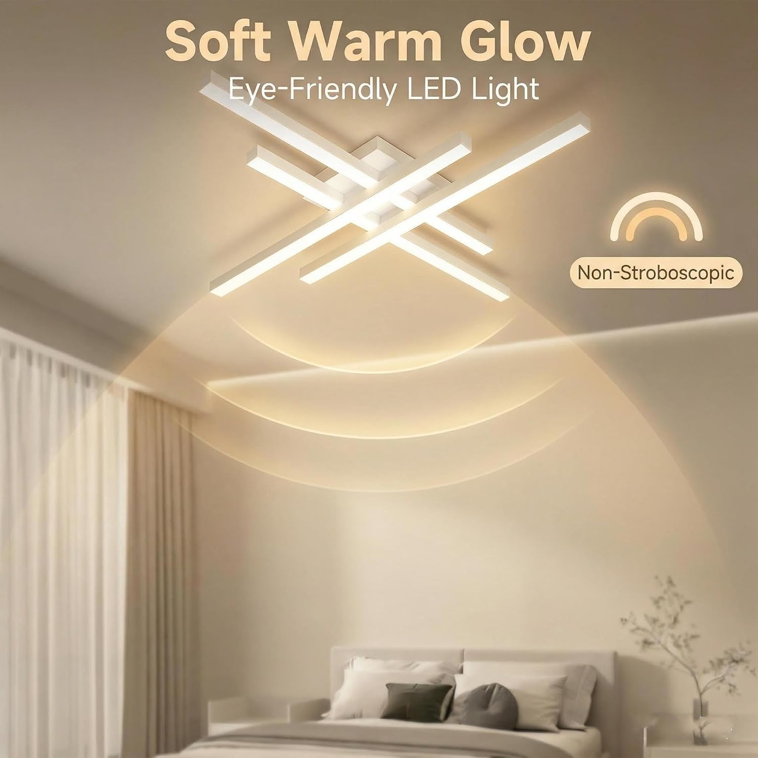 24 Inch LED Flush Mount Ceiling Light, 3000K Warm White Modern Linear Ceiling Lamp, Matte Iron Frame Low Profile Lighting Fixture for Bedroom,Living Room,Kitchen,Hallway