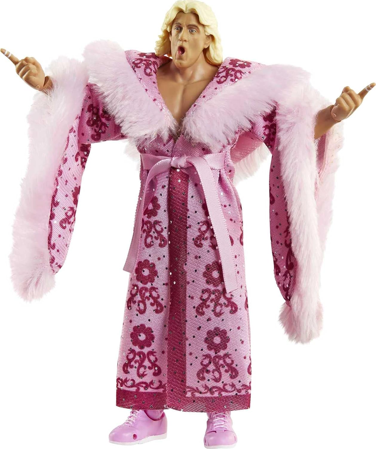 Super Sale 🛒 WWE Ultimate Edition Ric Flair Action Figure, 6-in / 15.24-cm, with Interchangeable Heads, Swappable Hands & Entrance Robe for Ages 8 Years Old & Up