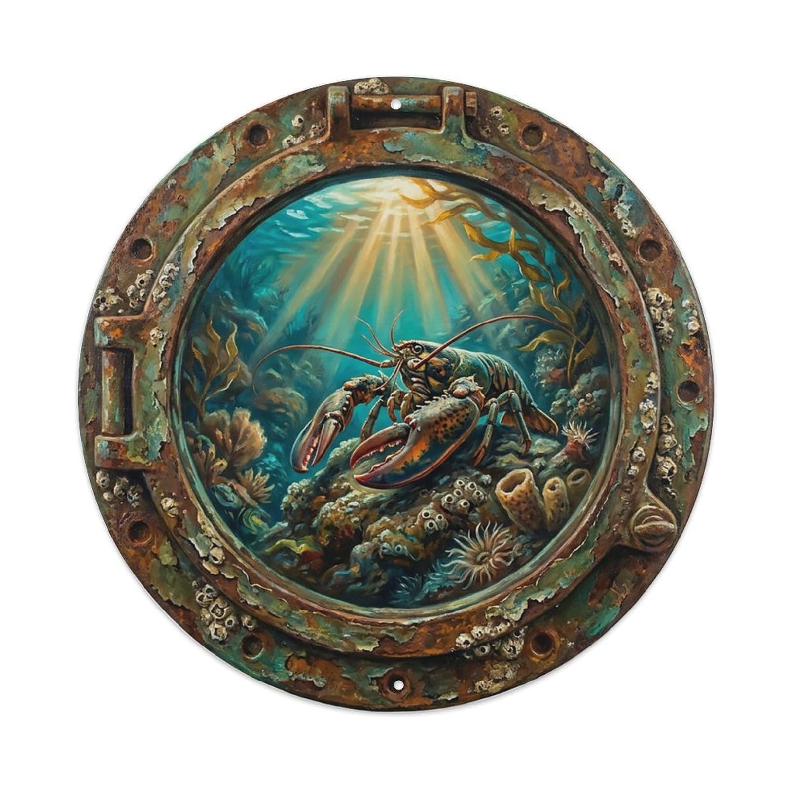 Vintage Porthole Lobster Claws Ship Window Undersea Deep Sea Metal Tin Sign