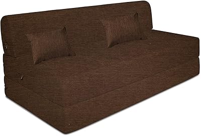 INSPIRE HOMES Folding Sofa Cum Bed with 2 Cushions - Two Seater in Brown Colour(3 * 6 feet)