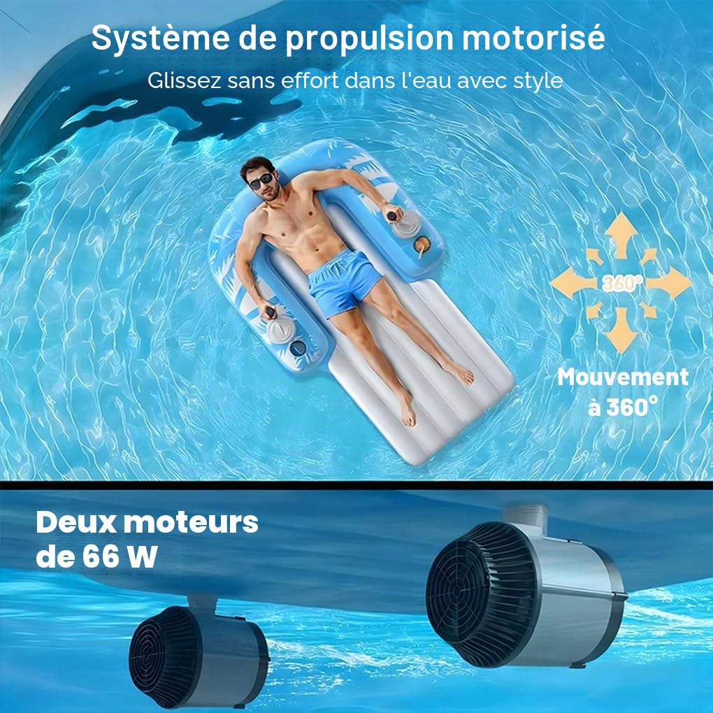 Vivez Une expérience de avec Le Fauteuil Flottant électrique, Le Matelas de Piscine motorisé Gonflable et Le transat motorisé équipé d'une Tige