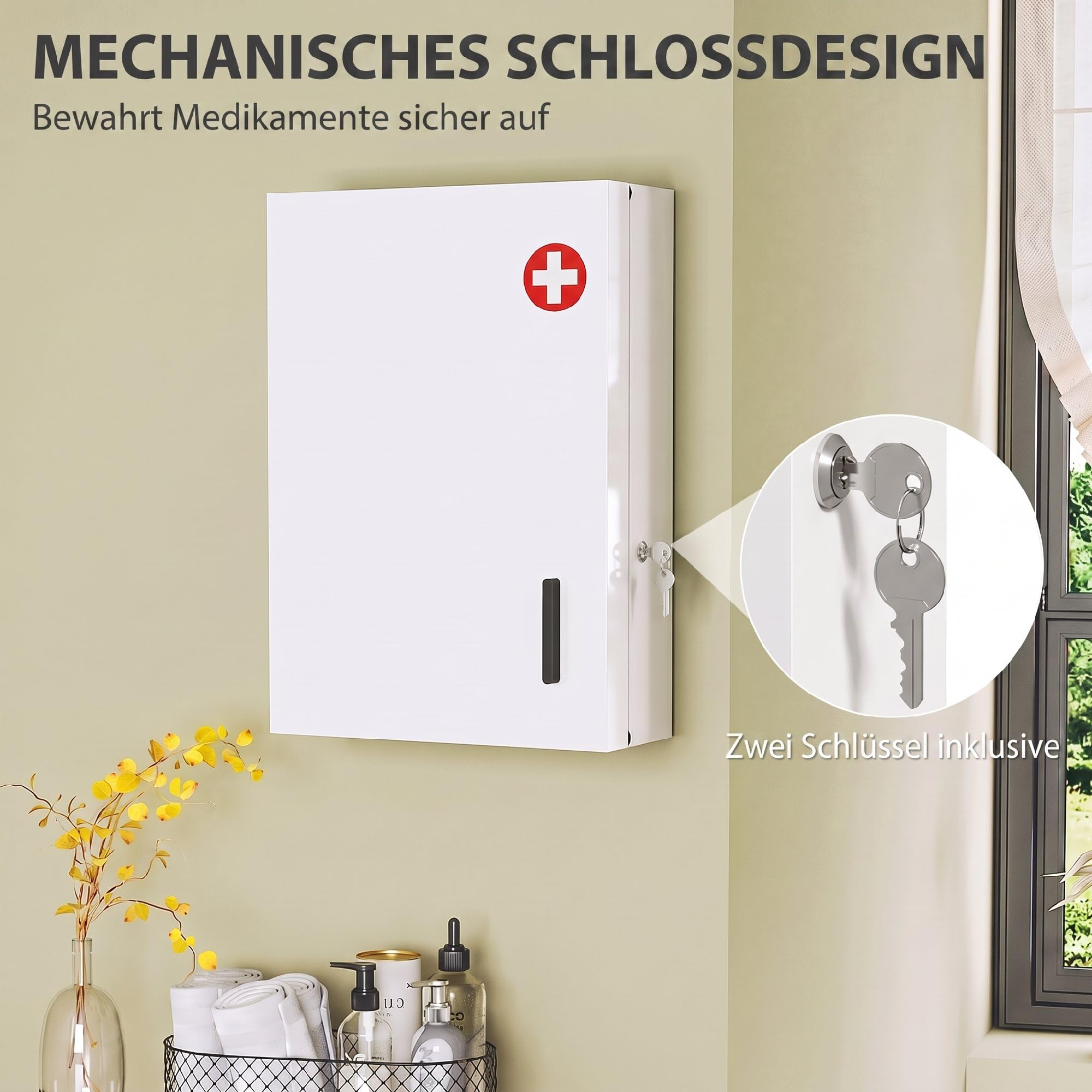 HOMCOM Armoire à pharmacie avec 6 étagères en acier verrouillable 40 x 18 x 60 cm Blanc