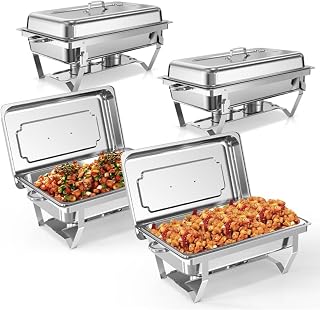 Chafing Dish Buffet Set, Stainless Steel Food Warmer Kit with Lids, Pans, Fuel Holders, 9L, Serving Utensils for Restaurant Catering Parties Weddings