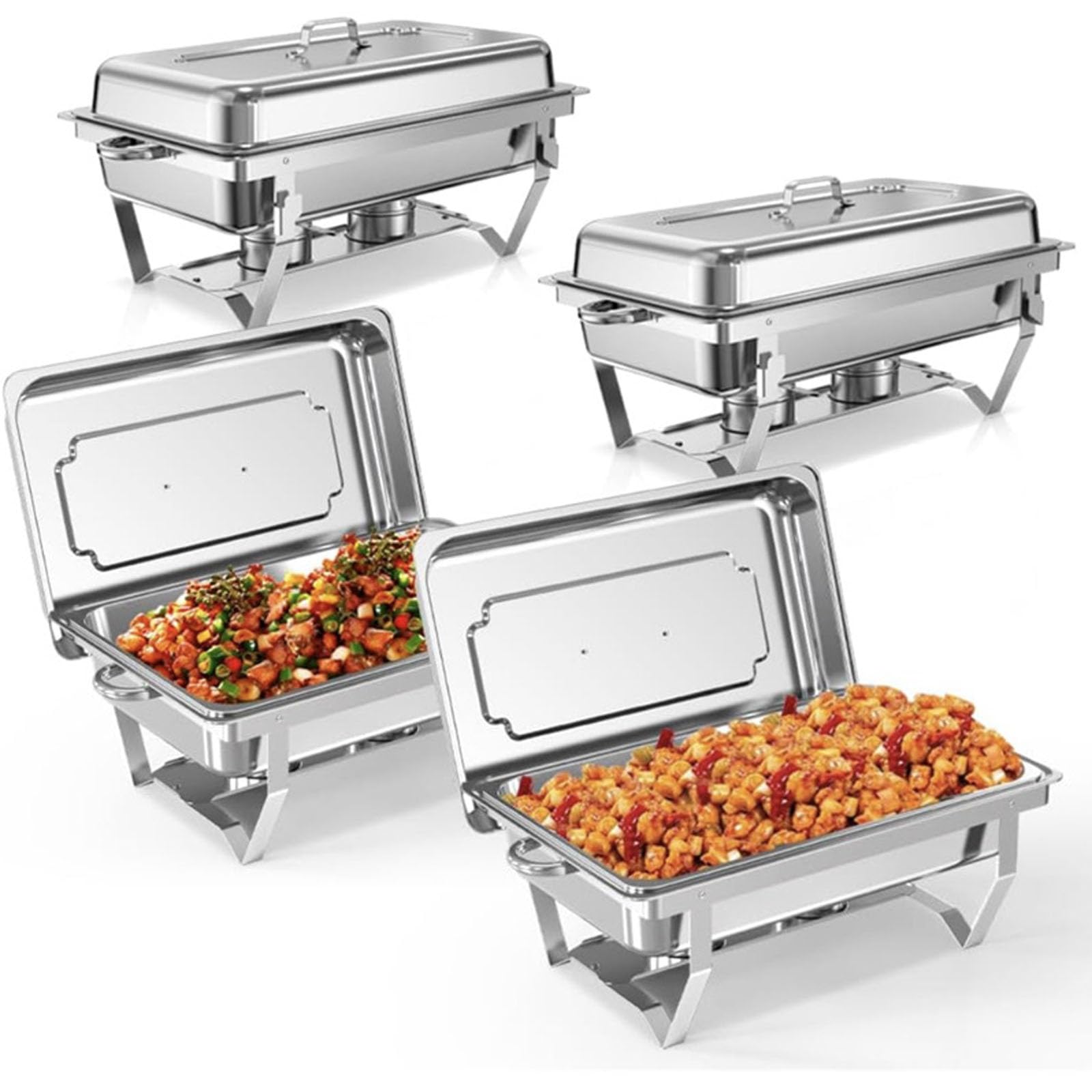 Buffet de réchauds rectangulaires 9L en acier inoxydable avec couvercle et support
