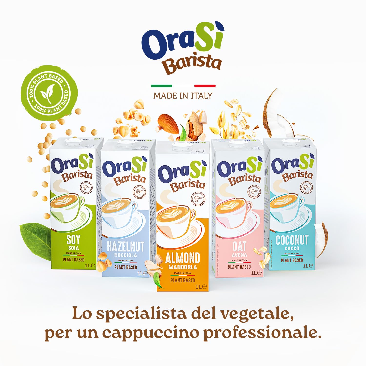 OraSì Barista Almond bevanda di mandorla (1 litro, 12 unità) - Alternativa vegetale al latte con mandorle italiane - Senza glutine - Per cappuccini schiumosi e dieta vegana - Gusto fresco di mandorla