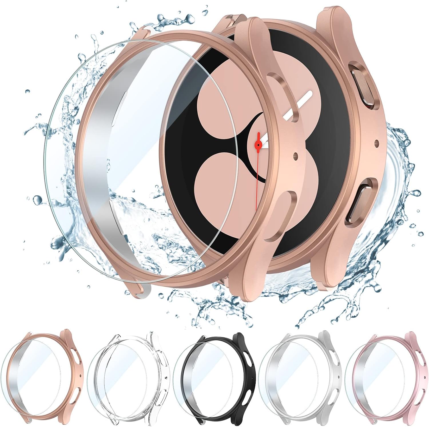 VASG [4+4Pack Galaxy Watch 5 Screen Protector and Case 44mm, Anti-Fog Tempered Glass Protective Film and Hard PC Protective Bumper Accessories Compatible with SAMSUNG Galaxy Watch 5 44mm Smartwatch