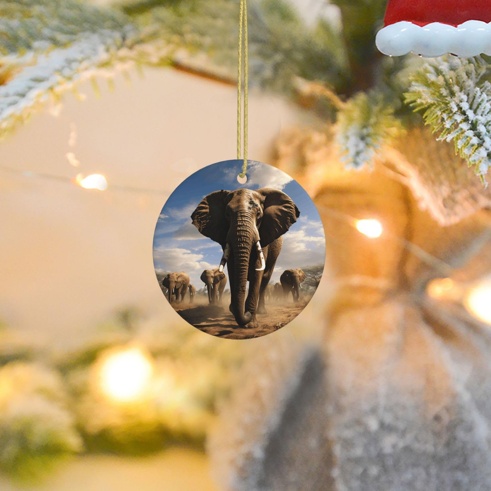 Christmas Tree Ornaments Ceramics Christmas Round Decorations Ferocious Elephant Ceramics Ornaments Circle Pentagram Xmas Tree Hanging Pendant for Christmas Tree Party Holiday Home Decor