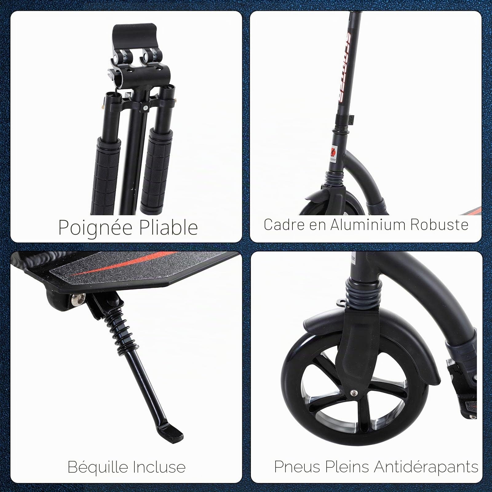 HOMCOM Trottinette Pliable Adulte 14 Ans 92,5 x 37,5 x 82-97 cm Alu | Hauteur Guidon Réglable