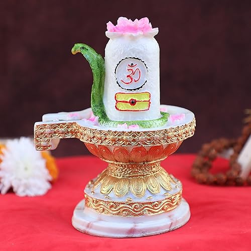 Miniatura 6 de SATVIK Resina Señor Shiva Shivling Estatua hecha a mano Linga Lingam Mahadev Shivling con Shesnag, Abhishek Patra Shivling Idol Showpiece Hindú
