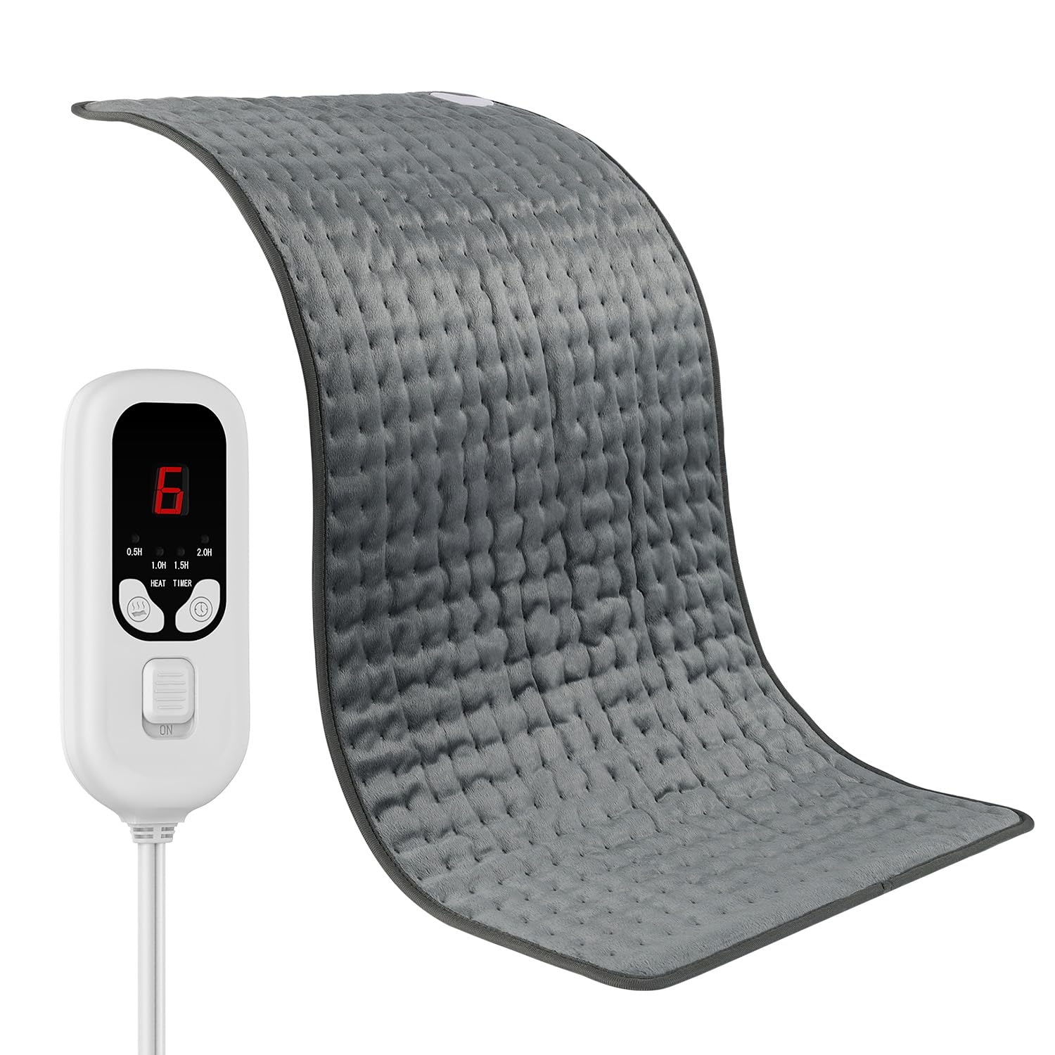 Termoforo Elettrico 84x43 cm – Per Schiena, Spalle e Addome, 6 Livelli Di Temperatura, 4 Timer, Riscaldamento Rapido, Spegnimento Automatico, Lavabile In Lavatrice – Grigio Scuro