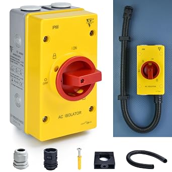63Amp Disconnect Switch Box Outdoor, AC 690V Isolator Switch 4 Pole, IP66 Waterproof Isolation PV 3 Phase Disconnect Switch On Off 2 Position