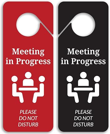 Meeting in Progress Door Sign, 2 Pack Double Sided, Do Not Disturb Door Hanger Sign For Meeting, Do Not Disturb Door Sign, Durable PVC Plastic In a Meeting Sign For Office Door Knob and Handle, Hadigu