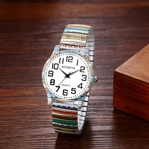 Miniatura 4 de Avaner Reloj de pulsera con correa elástica, reloj analógico de cuarzo con números grandes, reloj de pulsera impreso para mujer