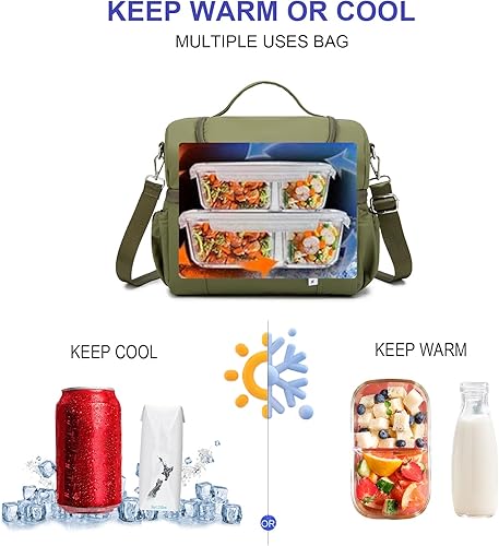 Miniatura 5 de NOL Natural Organic Lifestyle Lonchera para adultos, bolsa de almuerzo aislada grande de doble compartimento, hielera, ligera, de nailon,