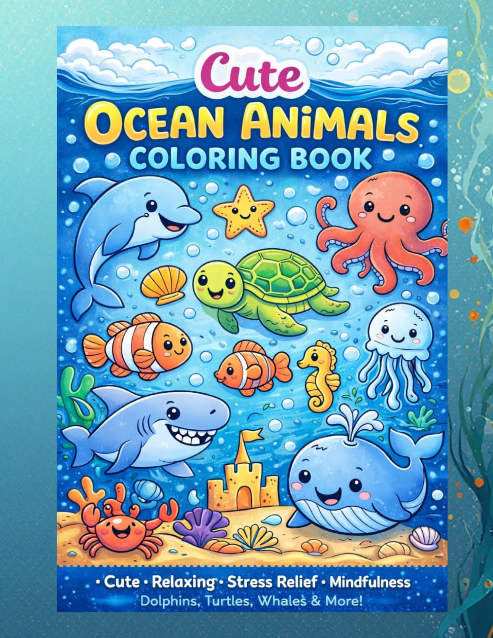 Cute Ocean Animals Coloring Book: Adorable Sea Creatures for Kids and Adults – Dolphins, Turtles, Whales & More | Relaxing, Stress Relief & Mindfulness Coloring | Perfect Gift Idea