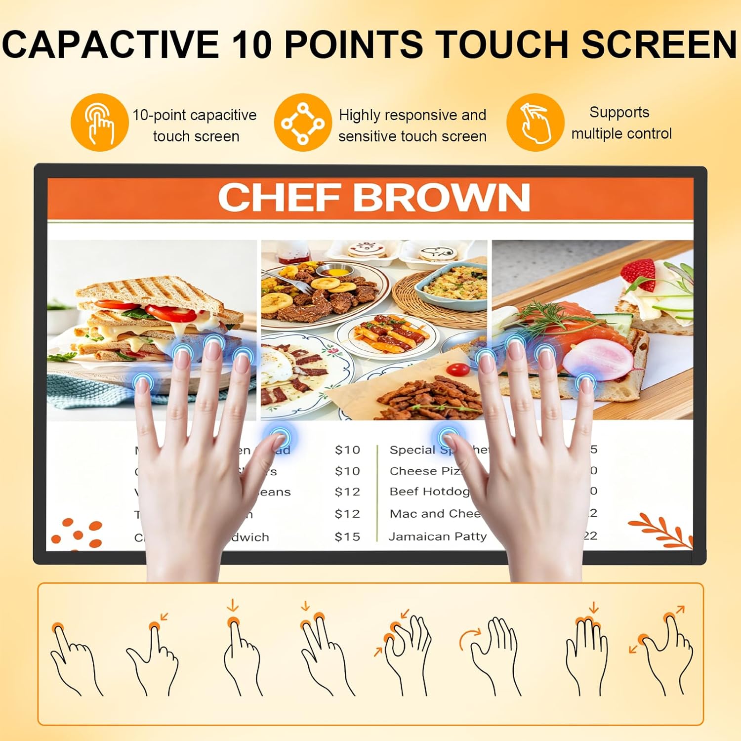 32" Digital Signage Display, Touchscreen Wall Mount Digital Signage, 400nits Advertising Display, Indoor Digital Signage, CMS/U-Disk Plug&Play, Split Screen, 7/24 Operation for Restaurant