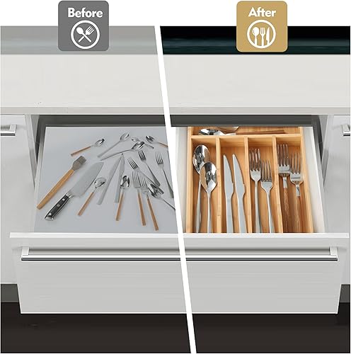 Miniatura 4 de Organizador de cajones de cocina de bambú, soporte para utensilios de cubiertos de 9 pulgadas para cajón pequeño, organizador estrecho de cubiertos