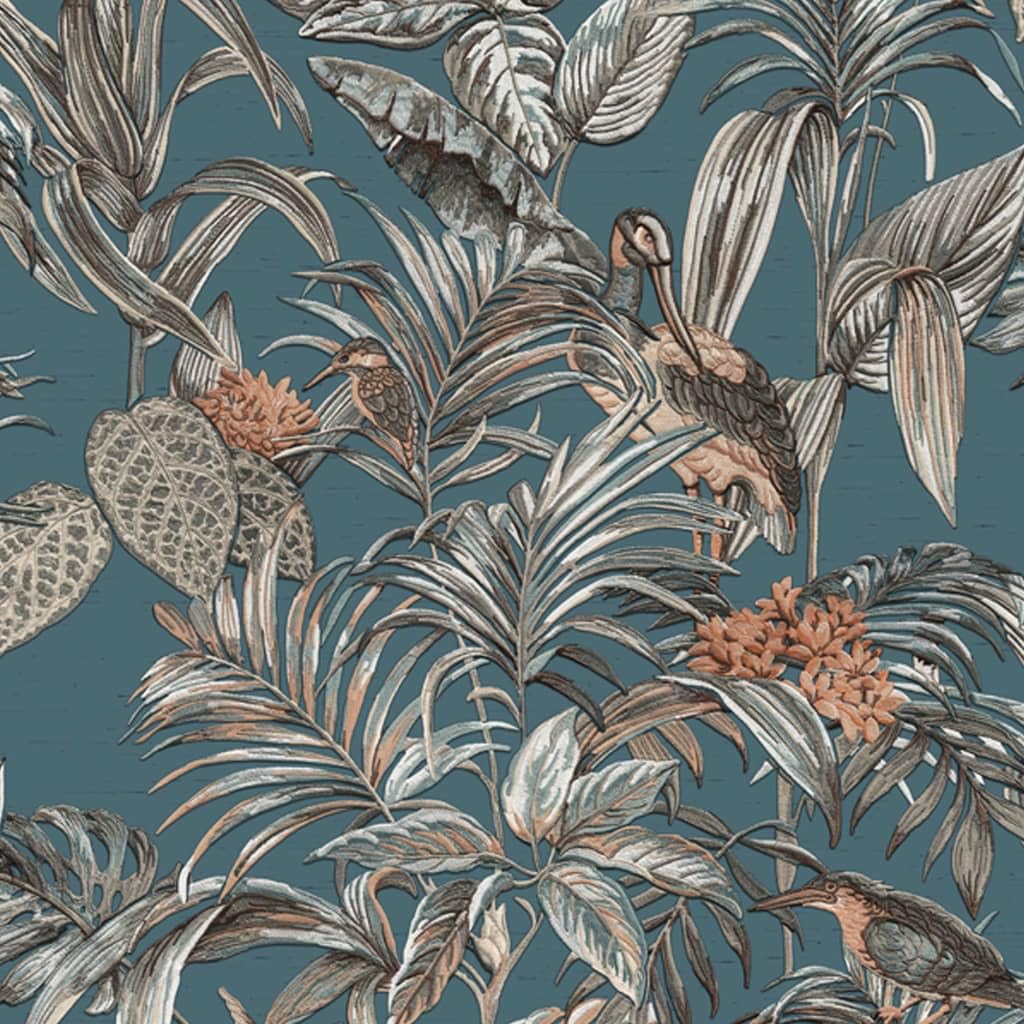 Design Id  Blue Did Bird Of Paradise Dark & Silver Wallpaper