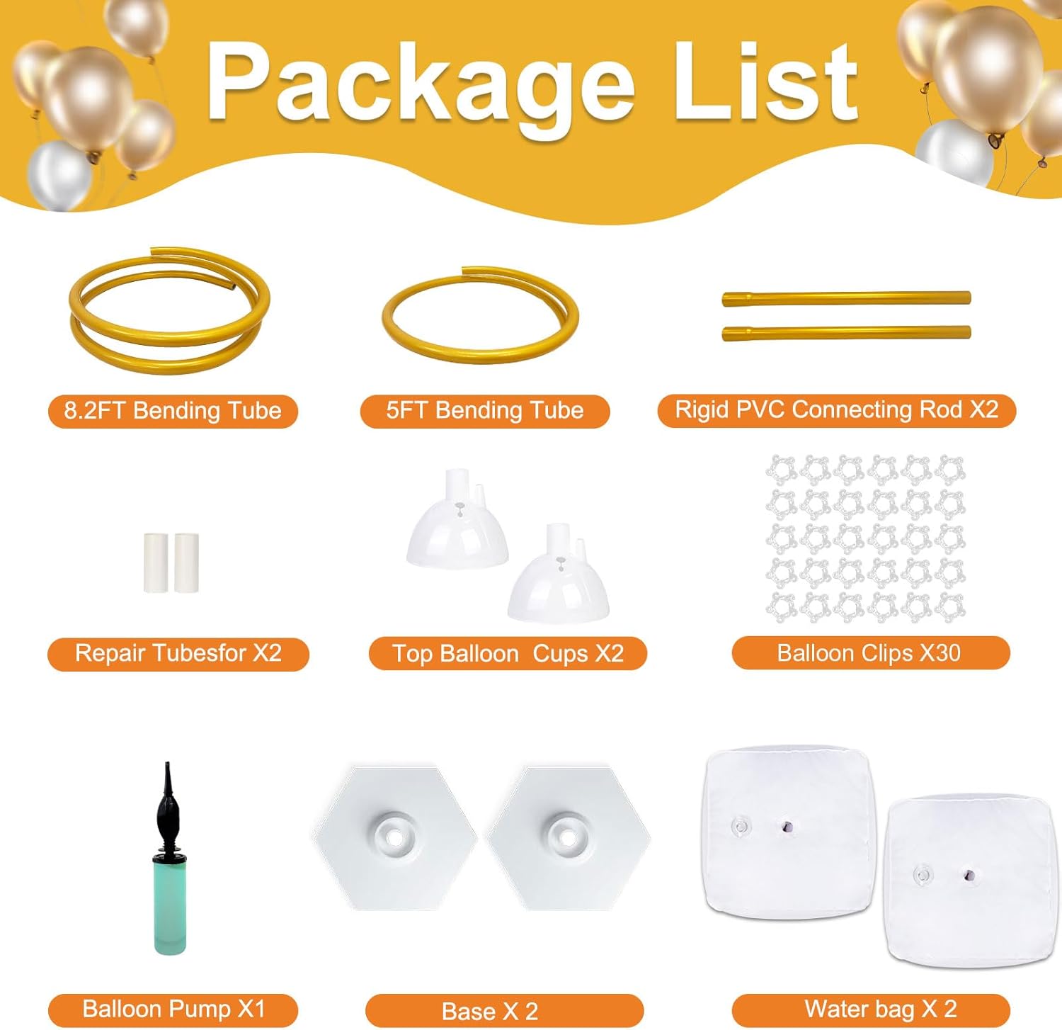 Gold Balloon Arch Stand Kit, 9.3ft & 6ft Free Bending Soft Balloon Flower Backdrop Stands Set with Water Base for Birthday Party Decorations Baby Shower Wedding Graduation Balloons Decor