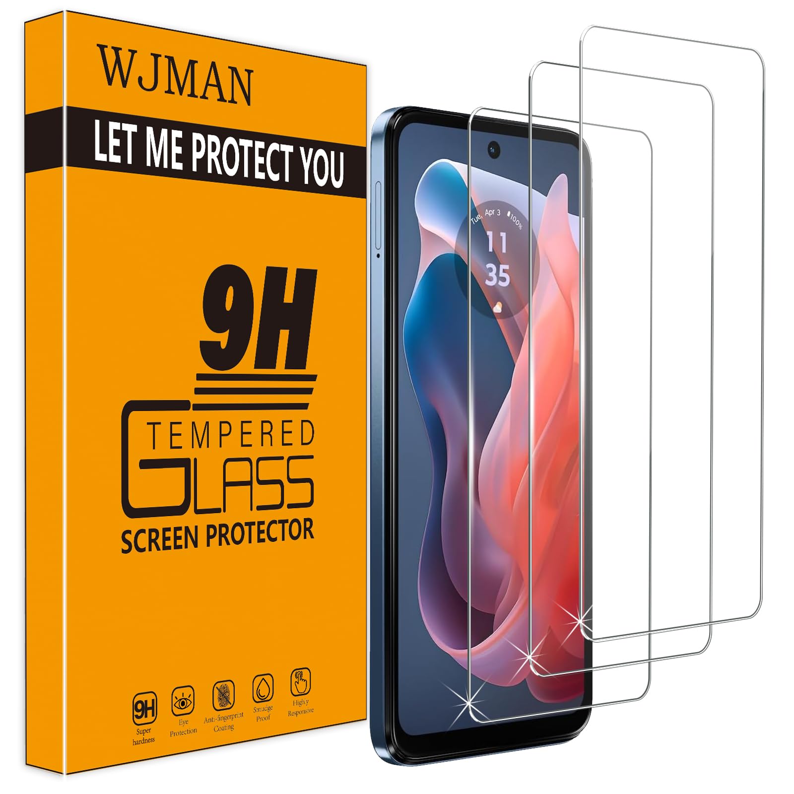 Tempered Glass Screen Protector for Motorola Moto G Play 2024, 3 Pack, 9H Hardness, Anti-Scratch, Bubble Free, HD Clarity