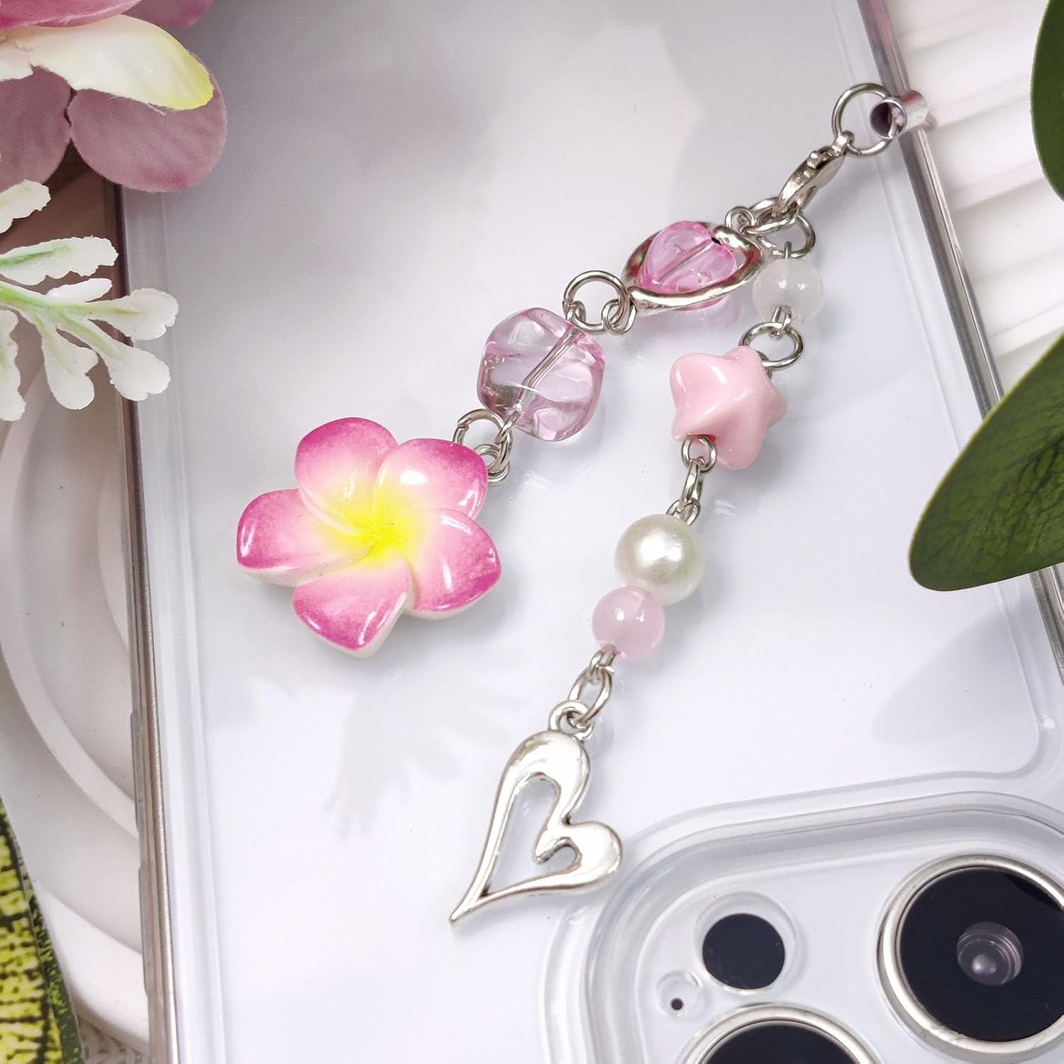 AGEN KGEN Cute Flower Phone Charms Straps Lily of the Valley Glass Crystal Phone Strap Charms PhoneCase Accessories for Women