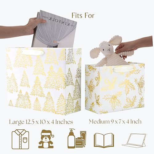 Miniatura 6 de UNIQOOO 12 bolsas de regalo de Navidad doradas metálicas surtidas, tamaño L 12.5 pulgadas M 9 pulgadas, bolsas de papel dorado para envolver regalo