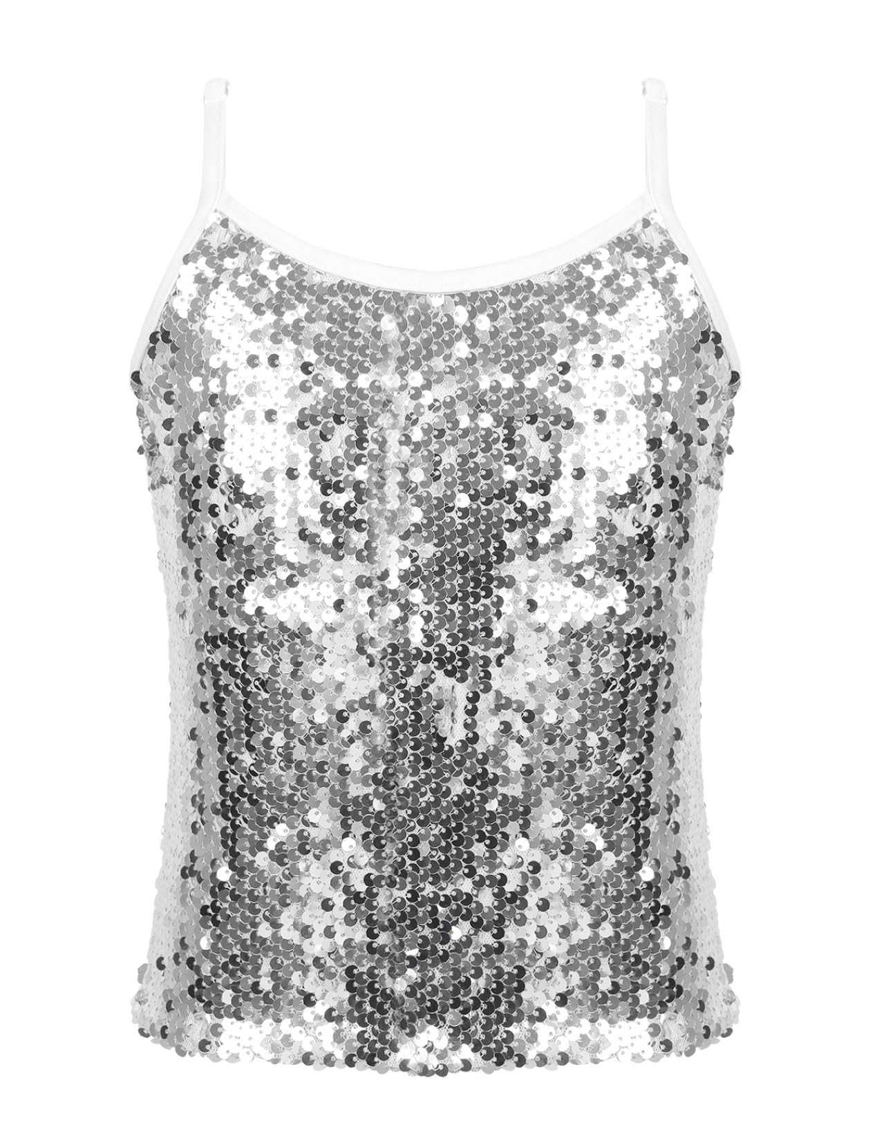 Kids Girls Sparkly Sequins Dance Crop Tank Top Shirts Stage Performance Dance Wear Camisole