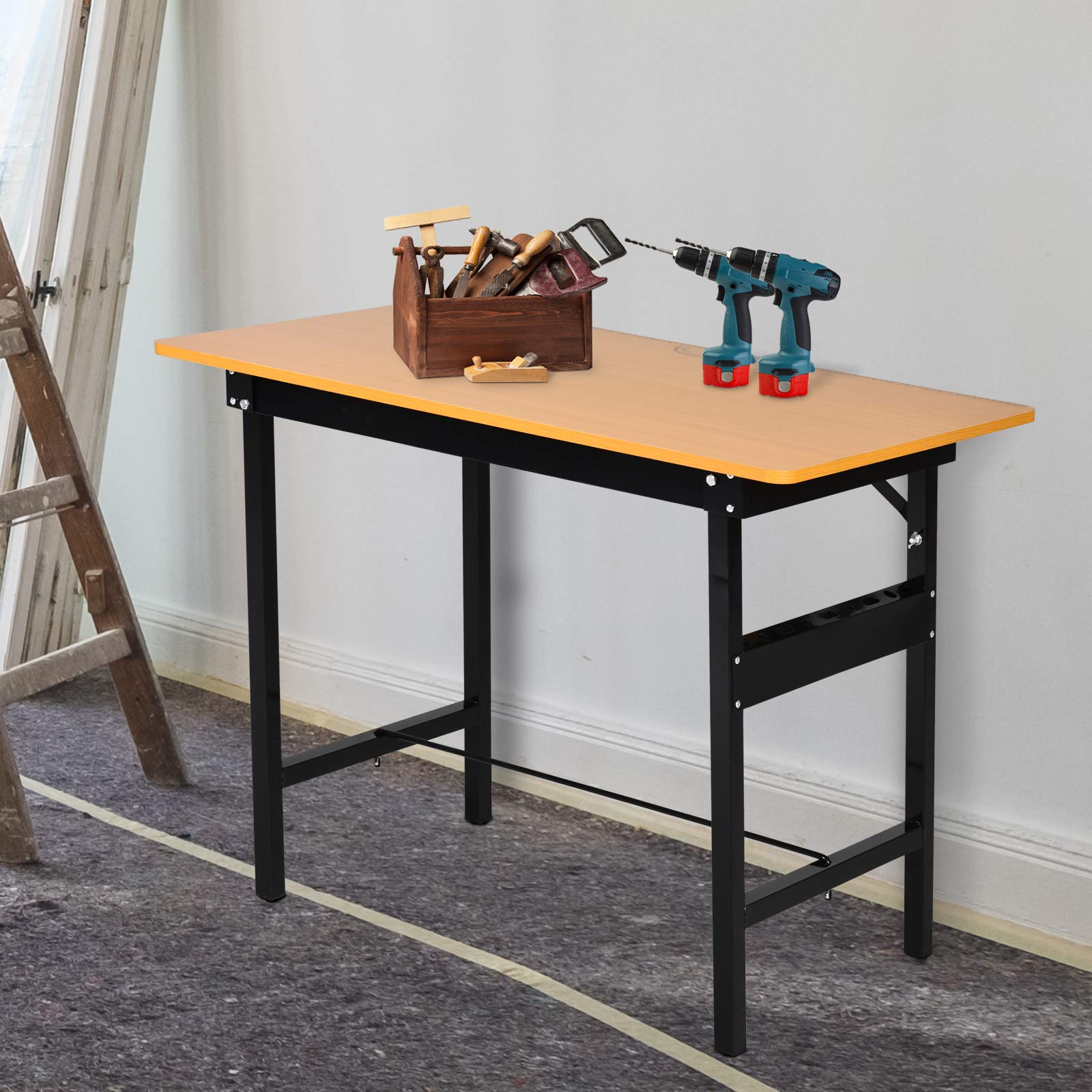 HOMCOM Banco de Trabajo Plegable Mesa con Regla Transportador 100 kg 100x60x75,5 cm Natural Negro