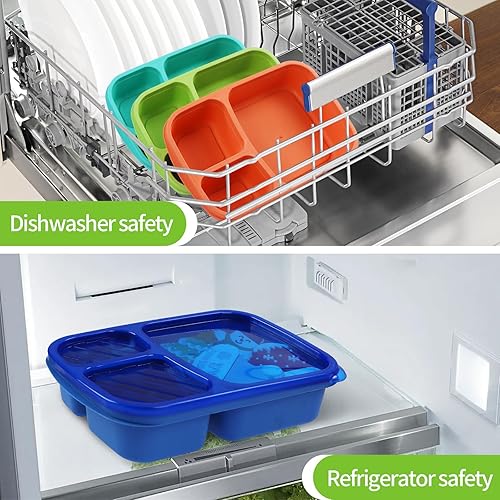 Miniatura 12 de Juego de 4 cajas de almuerzo Bento, 3 compartimentos, recipientes de almacenamiento de alimentos, paja de trigo, caja de almuerzo de plástico