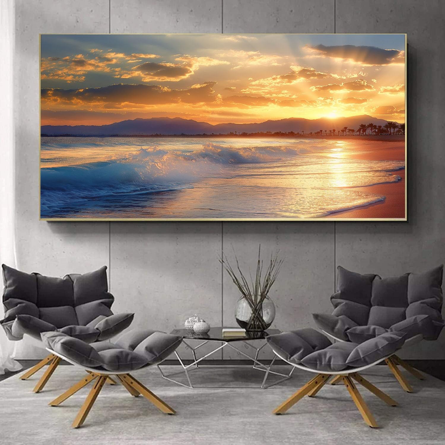 Quadro Su Tela Mare E Tramonto - 60x120 Cm, Stampa HD, Made In Italy, Telaio In Legno, Pronto Da Appendere