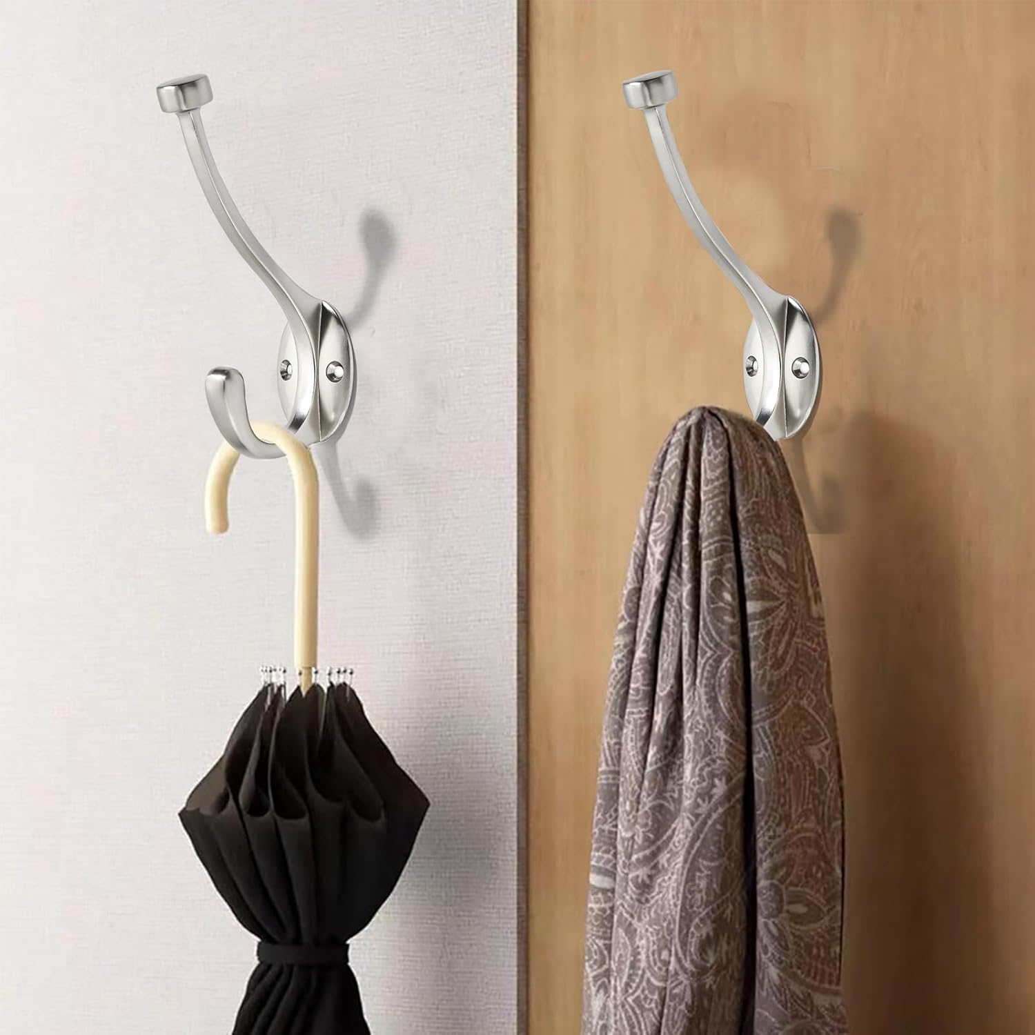 The 10 Pack 5-1/2 inch Satin Nickel mudroom Hooks are Suitable for Overcoats/Hats/Keys/Bags/Bathrobes, Towel Robe Hooks are Suitable for Both Household and Commercial uses