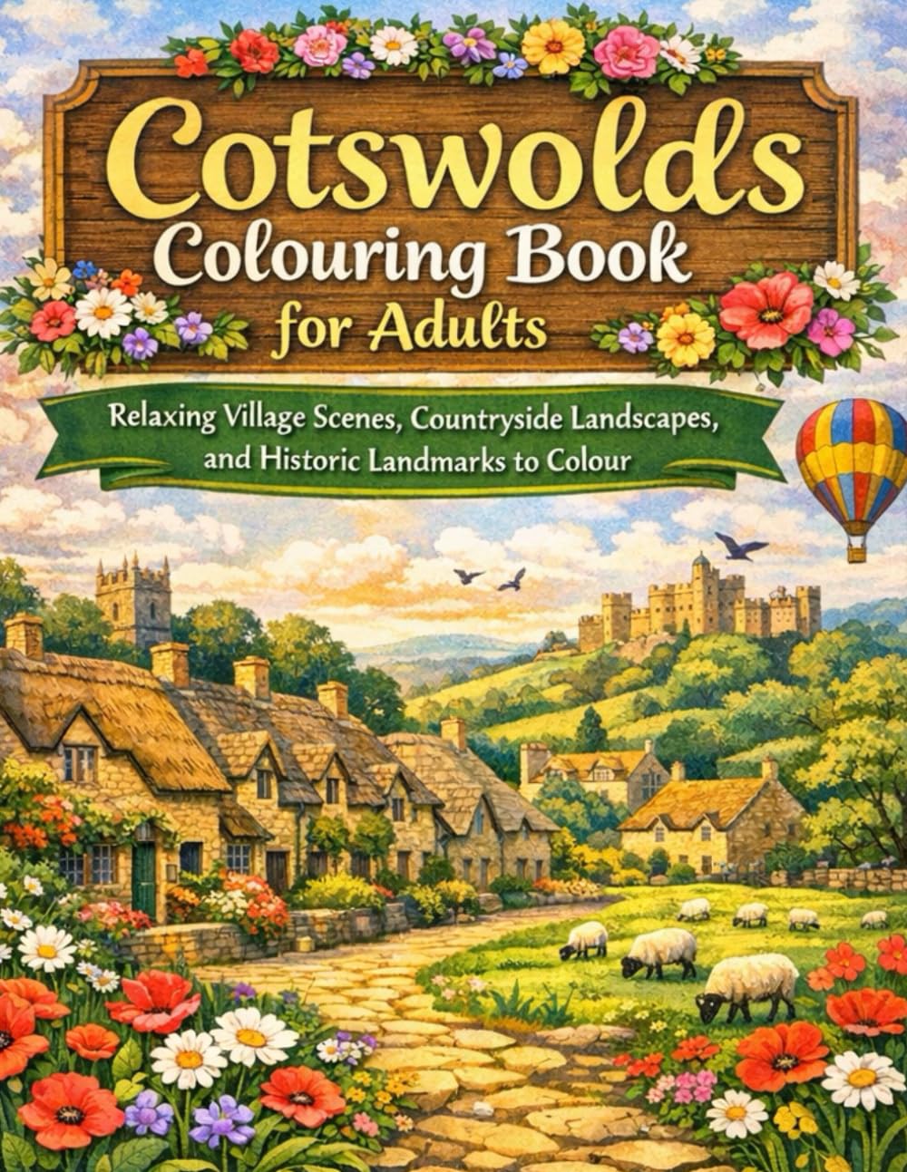 COTSWOLDS COLOURING BOOK FOR ADULTS: Relaxing Village Scenes, Countryside Landscapes, and Historic Landmarks to Colour