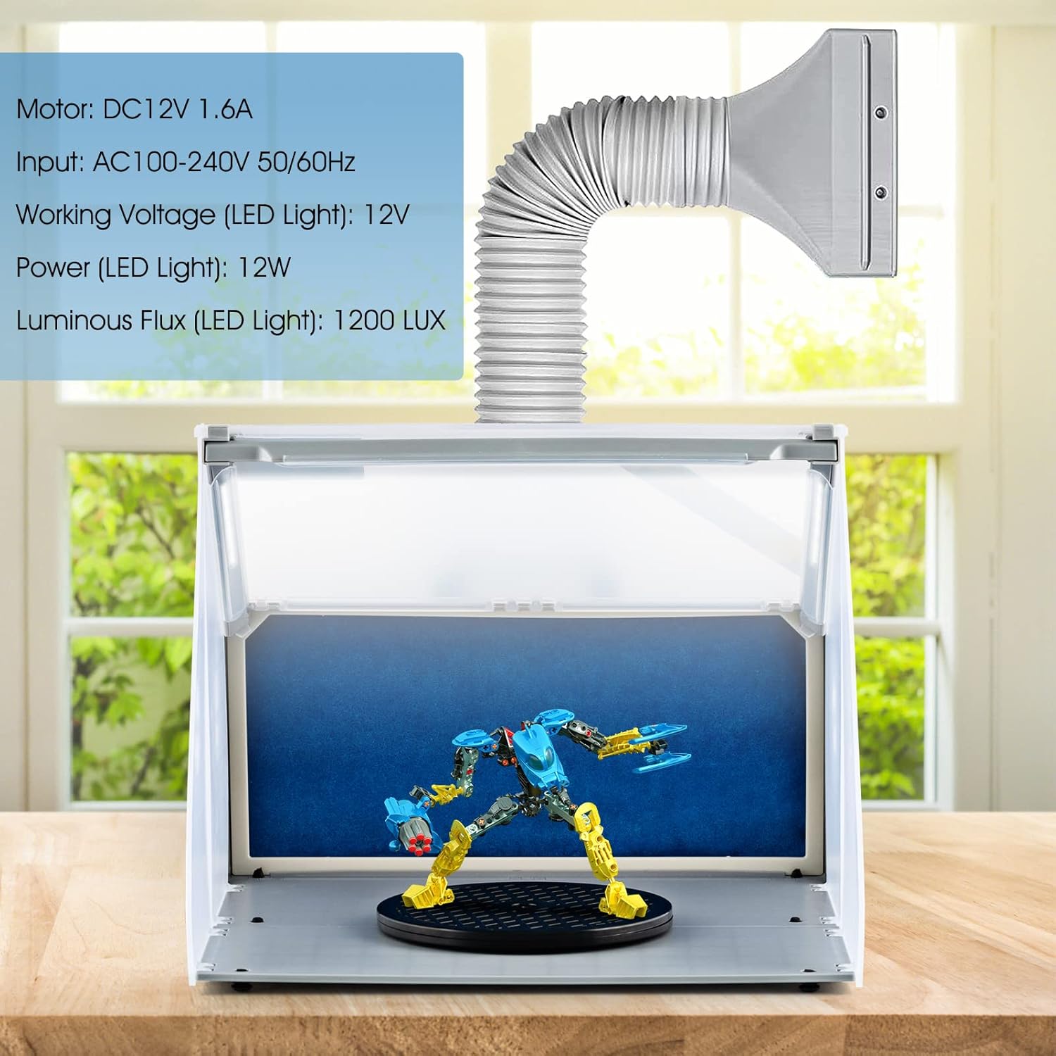 COSTWAY Airbrush Spray Booth, with Powerful Fan, 3 LED Lights, 360° Turntable, 2-Layer Filter, 5.6 FT Exhaust Hose, Lighted Hobby Spray Booth for Painting, Model, Crafts, Nails