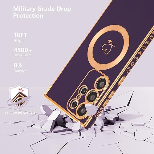 Miniatura 4 de ZTOFERA Funda magnética para Samsung Galaxy S24 Ultra 5G compatible con MagSafe, bonita funda chapada en corazones con protección de cámara, funda