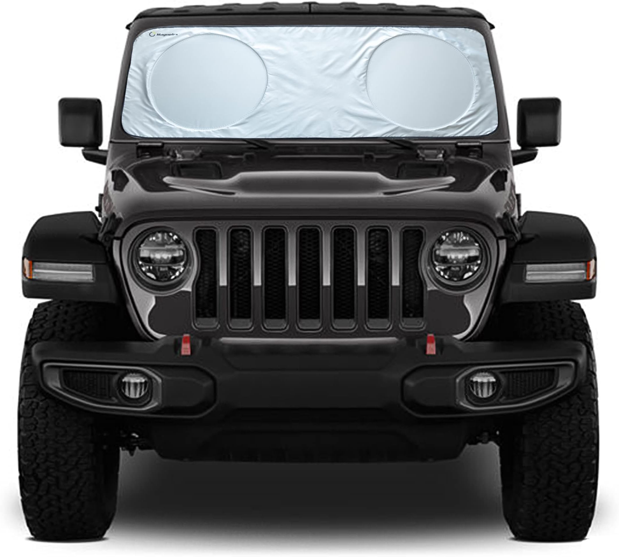 Magnelex Windshield Sun Shade for Jeep Wrangler, Rubicon, Gladiator with Bonus Steering Wheel Sun Shade. 240T Reflective Fabric Blocks Sun. Foldable Sun Shield Keeps Your Vehicle Cool