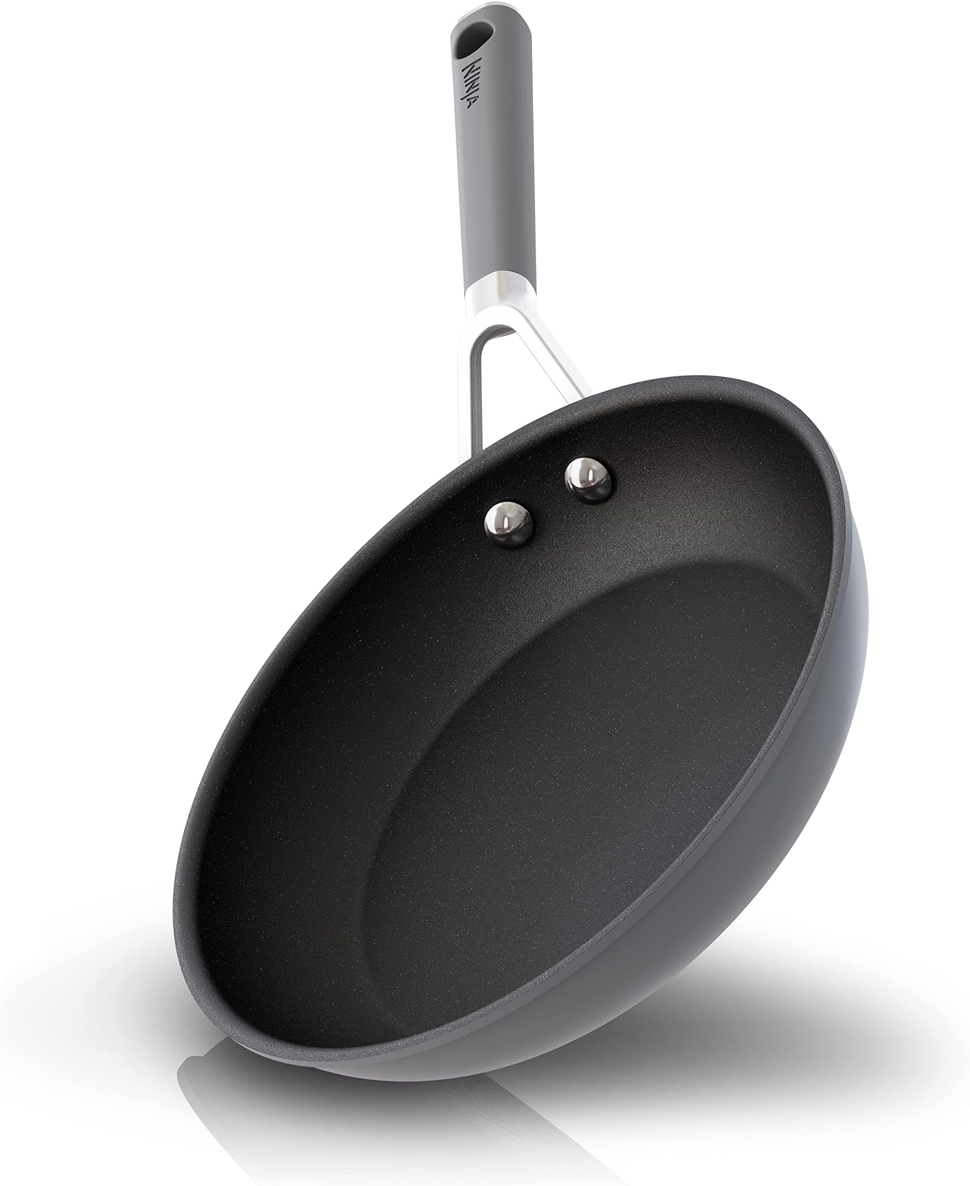 Ninja CW60020 NeverStick Comfort Grip 8" Fry Pan, Nonstick, Durable, Scratch Resistant, Dishwasher Safe, Oven Safe to 400°F, Silicone Handles, Grey