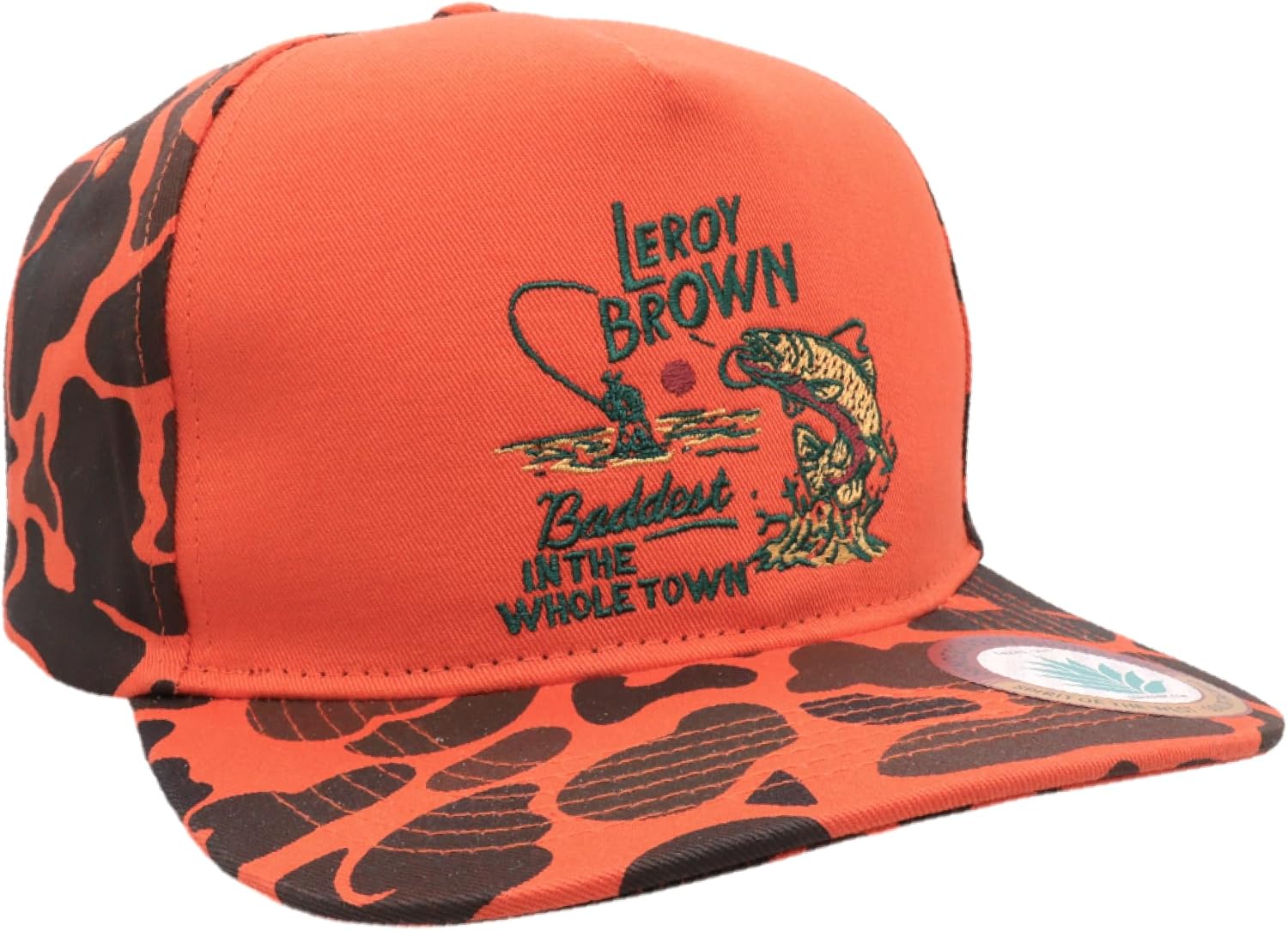 Sendero Provisions Co. Leroy Brown Adjustable Snapback Hat - Orange Camo Printed Pattern, Embroidered Graphic Design, Structured 5-Panel Cotton Twill Cap for Outdoor Adventures-One Size