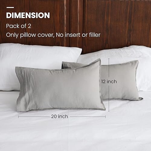 Miniatura 10 de Simple&Opulence Juego de 2 fundas de almohada de lino, estilo básico, 55% lino europeo, 45% mezcla de algodón, color sólido, tamaño Queen estándar